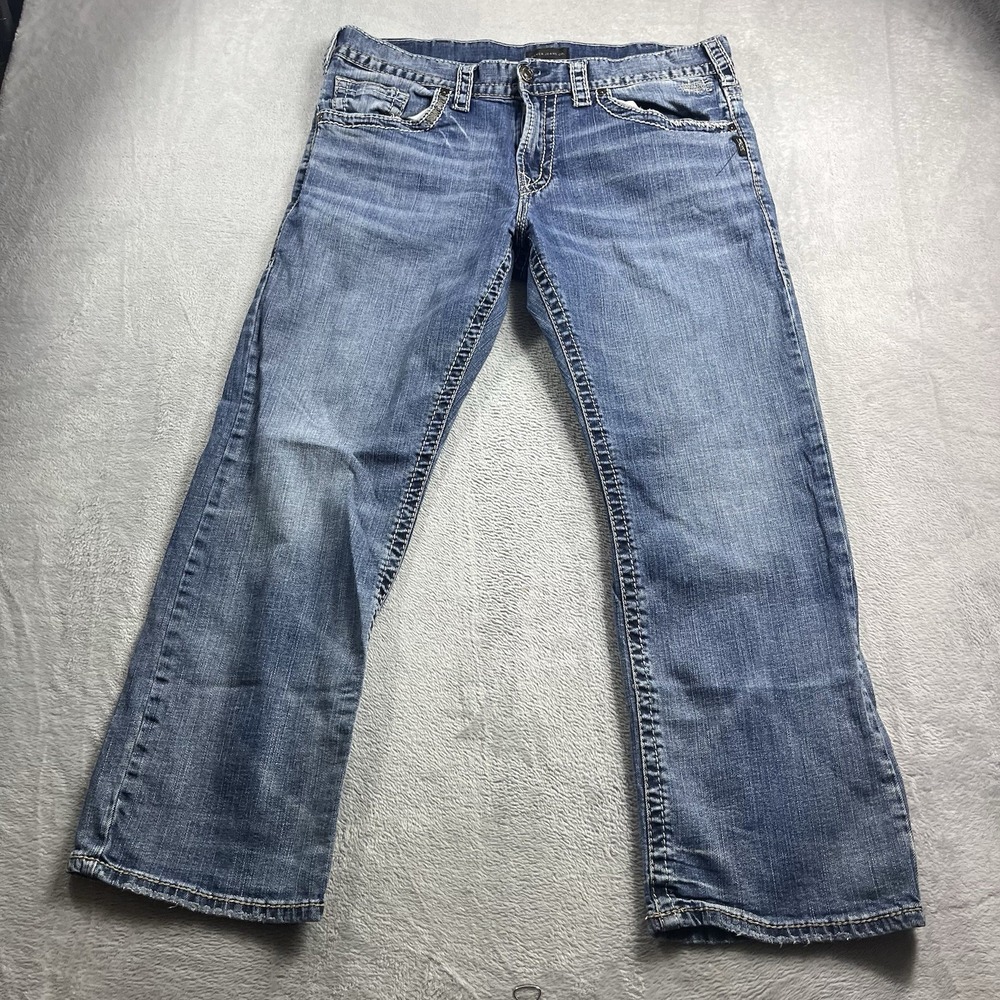 Silver Zac Flap Pocket Jeans Men 36x28* Blue Distressed Denim Flap Pocket Cotton